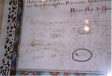 Signature de Bérenger Saunière dans l'église d'Alet
