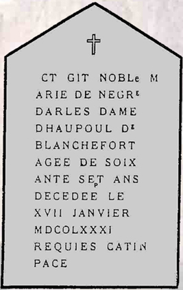 Rennes-le-Château, Stèle de la tombe de Marie de Nègre d'Ables
